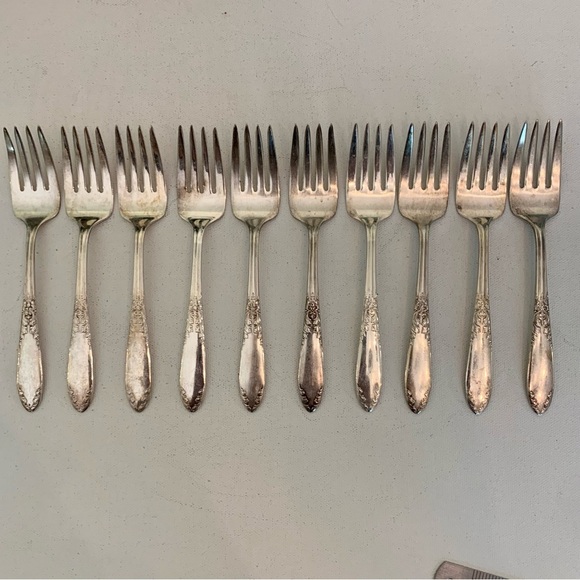 10 King Edward Forks Silverplated National Silver Company Salad Fork Set 7.5" - Picture 1 of 9